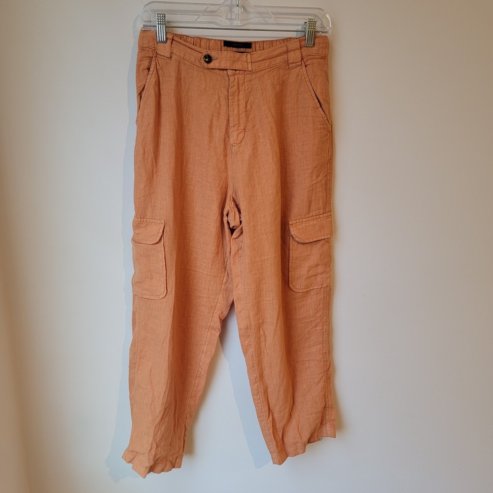 y2k Rachel Roy Womens Linen Pants Size Medium Orange Cargo Coastal Hip‎ Hop